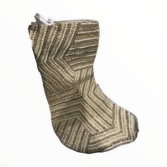 New Beaded Gold Christmas Stocking -22”